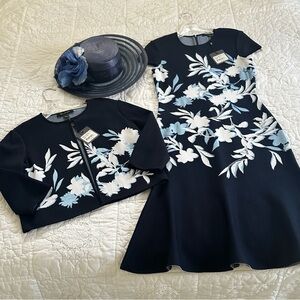 St. John Navy Floral Dress/Jacket/Hat
